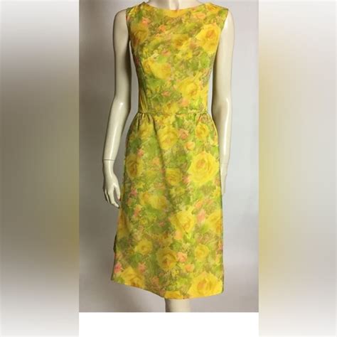 Elinor Gay Dresses S True Vintage Elinor Gay Yellow Pretty Spring Floral Pastel Sheath