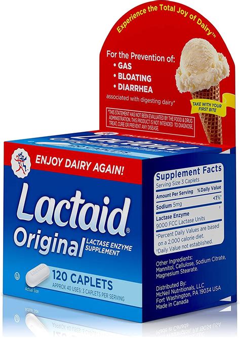 Lactaid Original Strength Lactose Intolerance Relief Caplets With