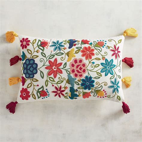 Embroidered Floral Lumbar Pillow With Tassels Pier 1 Imports Decorative Lumbar Pillows