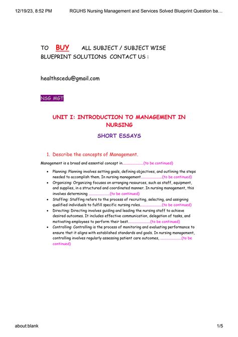 Solution Rguhs Nursing Management And Services Solved Blueprint