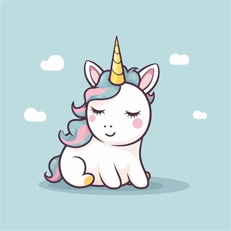 Un Lindo Unicornio Sentado Con Los Ojos Cerrados Vector Icono Vector