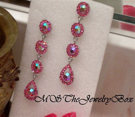 Long Pink Hot Pink Fuscia Magenta Crystal Chandelier Earrings Drop