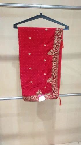 Ladies Red Embroidered Georgette Saree Fabric At Rs 708 Piece