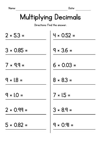 Multiplying Decimals By Whole Numbers Teaching Resources