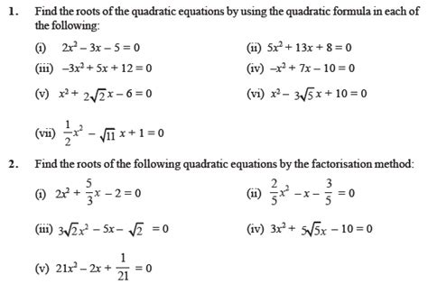 Class 10 Important Questions For Maths Quadratic Equations Aglasem