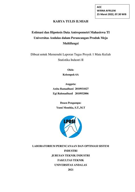 6A PDF Tugas Proyek 1 Egi Rahmadhani KARYA TULIS ILMIAH Estimasi