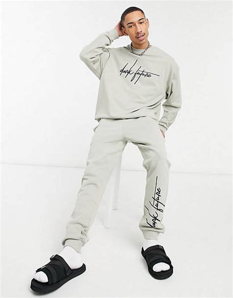 Asos Dark Future Co Ord Oversized With Script Logo In Ice Grey Asos