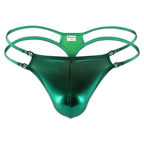 Gay Thong G String Shinny Pu Leather Mens Bikini G String T Back Underwear Men Erotic Penis