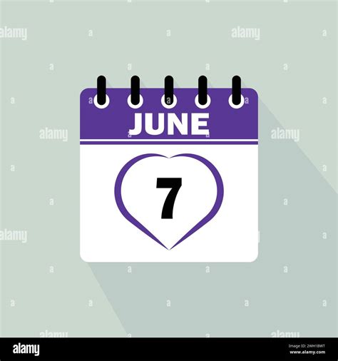 Icon Calendar Day 7 June 7th Days Of The Month Vector Illustration