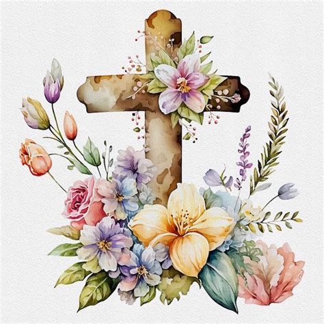 Premium Photo Easter Cross And Flowers Wreath 2