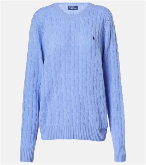 Julianna Cable Knit Wool And Cashmere Sweater In Blue Polo Ralph