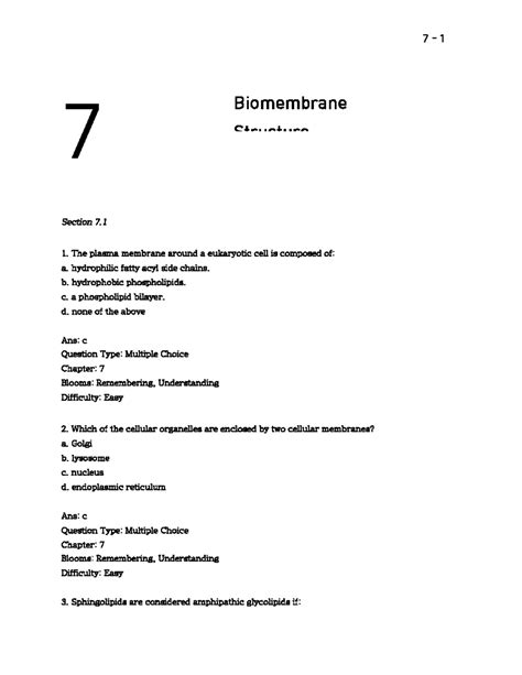 Lodish 8e Ch07 Test Bank 7 Section 7 1 The Plasma Membrane Around A