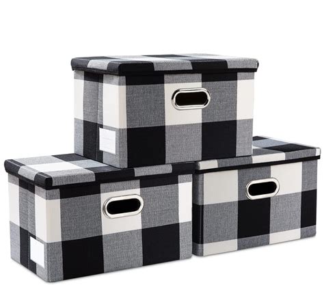 Prandom Collapsible Storage Bin With Lid 3 Pack Fabric