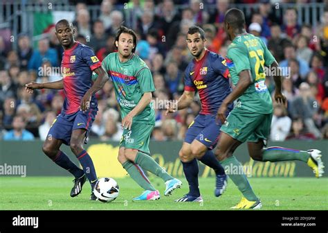 Robert Acquafresca Eric Abidal During The Spanish League Football