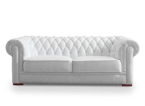 Canapé capitonné 3 places en cuir blanc CHESTERFIELD