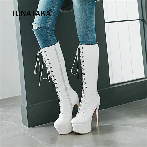 Sexy Patent Leather Women Knee High Boots Winter Platform Extreme Stiletto High Heels Boots Zip ...