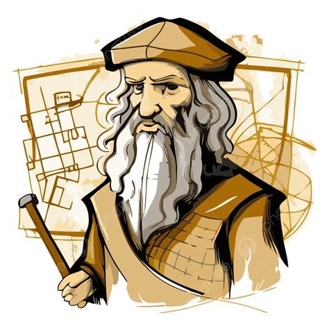 Leonardo Da Vinci Vector Sticker Clipart Old Italian Philosopher