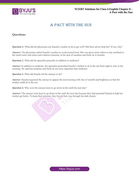 Ncert Solutions For Class English Chapter A Pact With The Sun