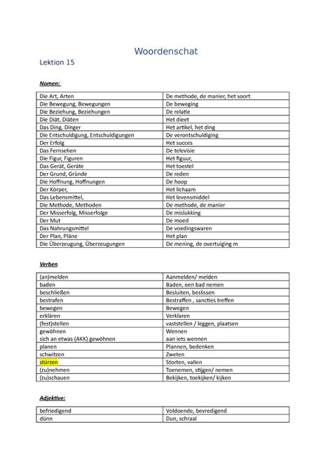 Woordenschat Samenvatting Duits Woordenschat Lektion Nomen