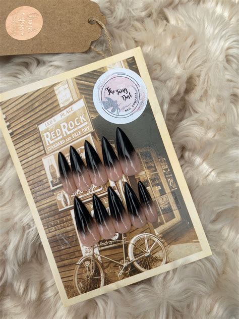 Nude and Black Ombré Press on Nails Gothic Nails Glue on Nails Fake Nails False Nails Etsy