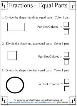 Printable Fraction Worksheets:Equal Parts