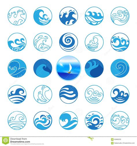 Illustration about Wave Icons Set. Water Symbol or Logo design. Ocean, Sea, Beach. Flat design ...