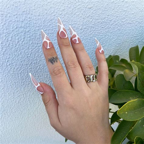 Nude And White Tribal Press On Nails Translucent Nails Long Stiletto