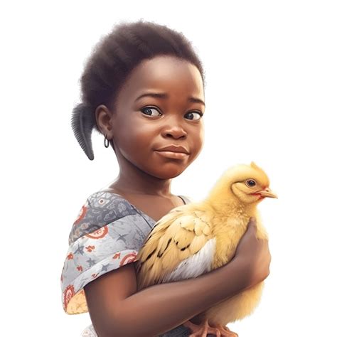 Retrato De Una Linda Ni A Afroamericana Sosteniendo Un Pollo Foto Gratis