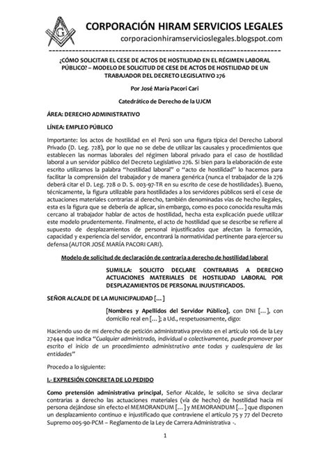 C Mo Solicitar El Cese De Actos De Hostilidad En El R Gimen Laboral