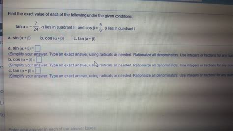 Solved Find The Exact Value Of Each Of The Following Under