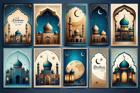 Tarjetas de felicitación de Ramadán Mubarak de estilo moderno con