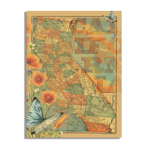 Vintage Map Art, California Love, California Map, CA Map Canvas Art - Etsy