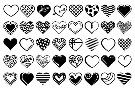 Black And White Heart Illustrations Heart Vector Design Set Abstract