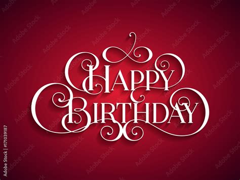 Happy Birthday Handwritten Modern Brush White Text Shadow Red