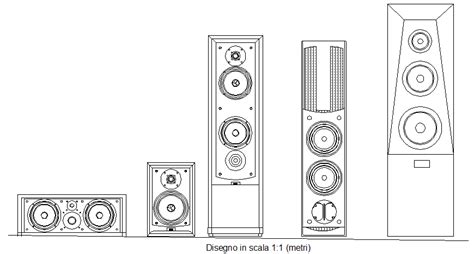 Speakers Stereo Diffuse Different Size Elevation Dwg File Cadbull