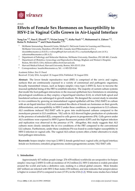 Pdf Effects Of Female Sex Hormones On Susceptibility To Hsv 2 In Vaginal Cells Grown In Air