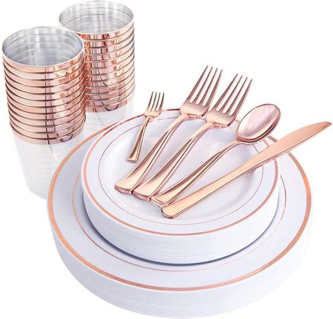 Amazon Wdf Guest Disposable Rose Gold Plastic Dinnerware Set