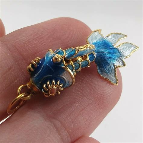 Articulated Cloisonne Enamel Gold Tone Koi Fish Charm Gem