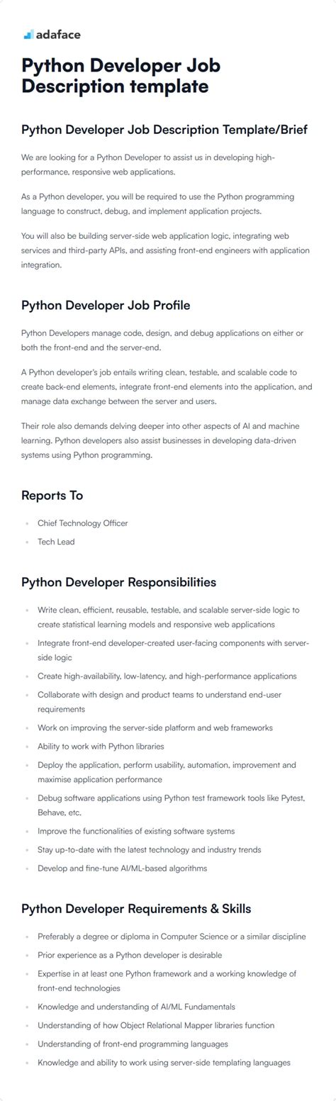 Python Developer Job Description Template Adaface