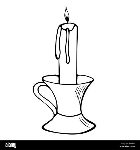 Vector Illustration Of A Hand Drawn Burning Candle In A Candlestick