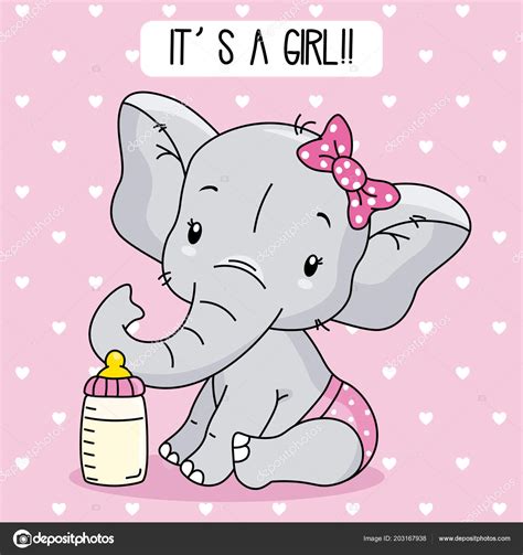 Cute Baby Elephant Baby Girl Arrival Card — Stock Vector © sbego #203167938