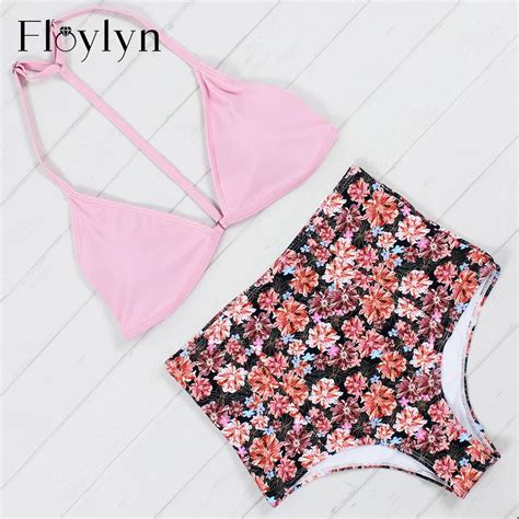 Floylyn High Waist Swimsuit 2017 Bikinis Women Swimwear Floral Print