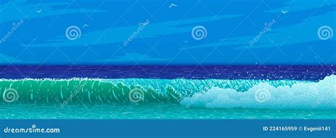 Ilustração Do Vetor Da Costa Oceânica Da Onda Azul calma Ilustração do