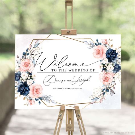 Blush And Navy Welcome Sign Template Wedding Welcome Sign Etsy Blue