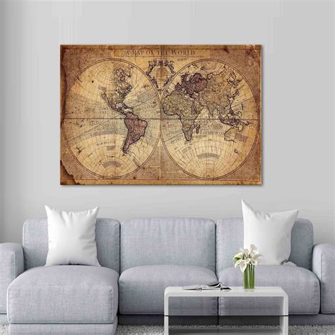 World Map Print, Map Poster, Vintage World Map Art Canvas, O - Inspire ...