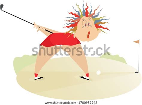 Funny Golfer Woman On Golf Course Stock Vector (Royalty Free ...