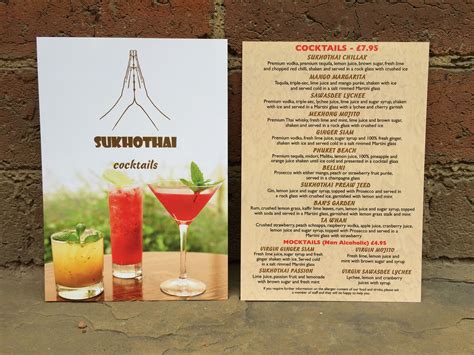 Our Refreshing Drinks Menus Produced For Sukothai Printed On 350gsm