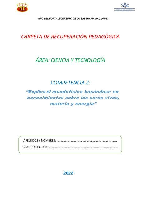 Carpeta De Recuperaci N Ciencia Y Tecnolog A Ii Jeancarlo M Udocz