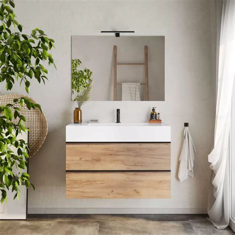 Mobile Bagno Sospeso 100 Cm Rovere Africa Con Top Lavabo Bianco E