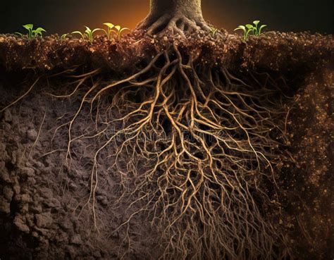 Tree Roots Growing Underground Soil Section Side View Generative Ai